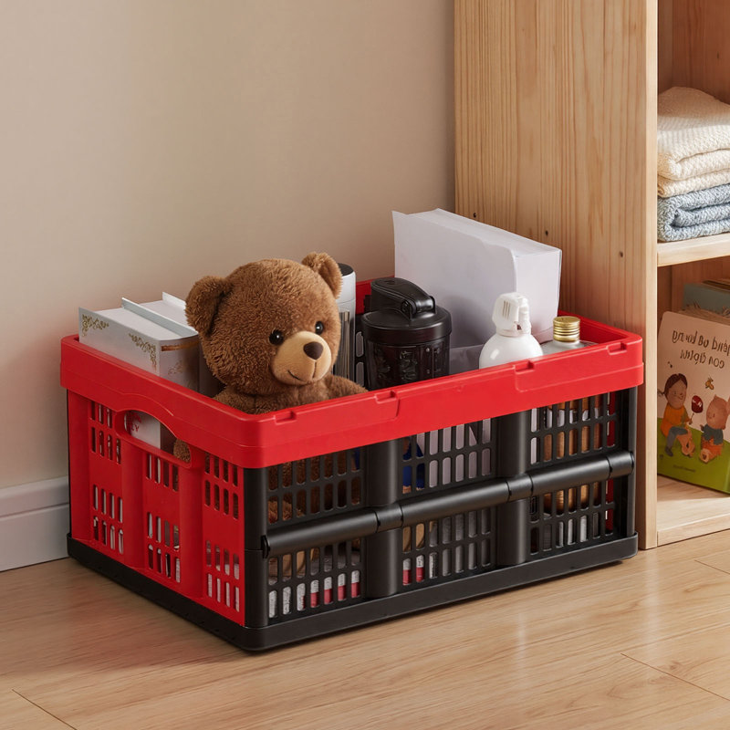 Plastic Collapsible Storage Bins, 32L, Stackable Folding Storage Crates with Handles, Holds 26 lbs Per Bin, Foldable Heavy Duty Containers, Space-Saving Baskets, for Home Organizing