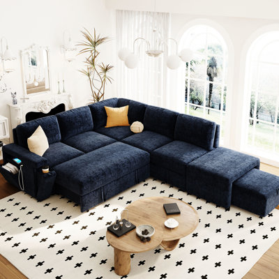 En forme de L avec capacité de rangement, porte-gobelet et porte-gobelet - bleu, cadre en contreplaqué pour la vie, le bureau, l’appartement confortable et fonctionnel