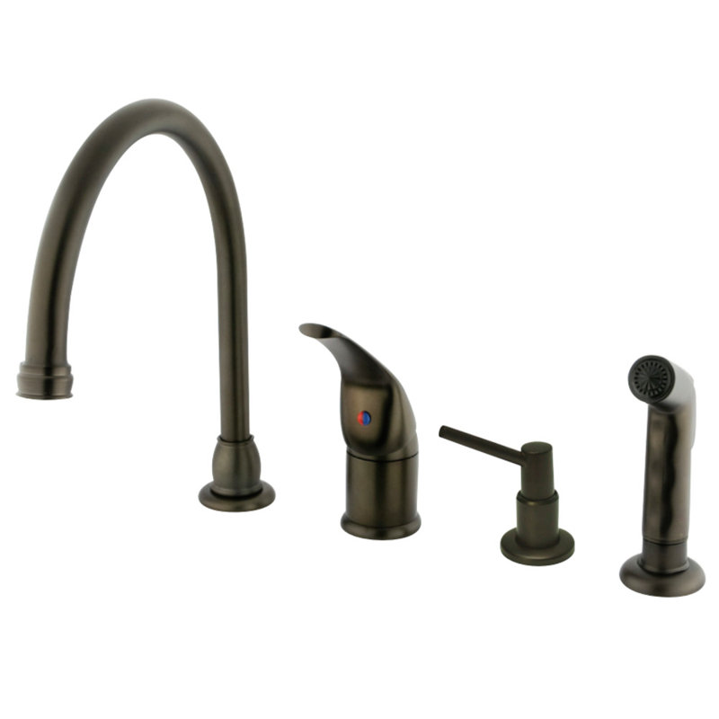 Kingston Brass Chatham Single-Handle 4-Hole Widespread Kitchen Faucet with Side Sprayer and Soap Dispenser, Oil Rubbed Bronze