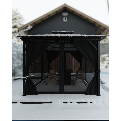 Gazebo rigide de 3,65 m x 4,25 m pour patio, résistant aux intempéries, structure en aluminium avec moustiquaire et rideaux, pavillon extérieur permanent pour terrasse et jardin
