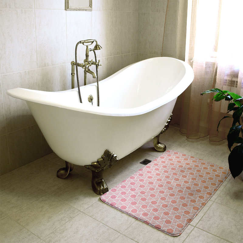 Tapis de bain géométrique anti-dérapant en forme d’hexagones et de triangles Rainbow, l 21 po x L 34 po, Rose / orange