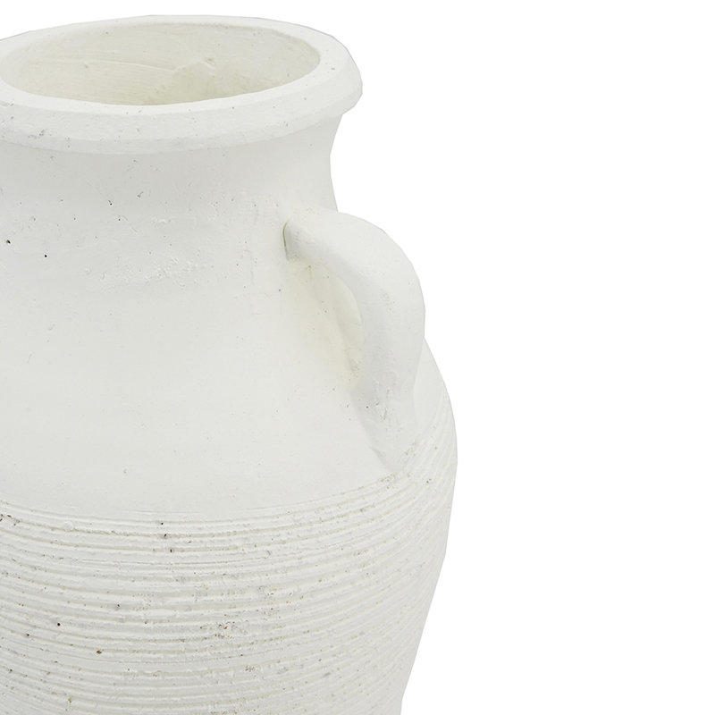 Rustic White Terracotta Tall Vase with Handles