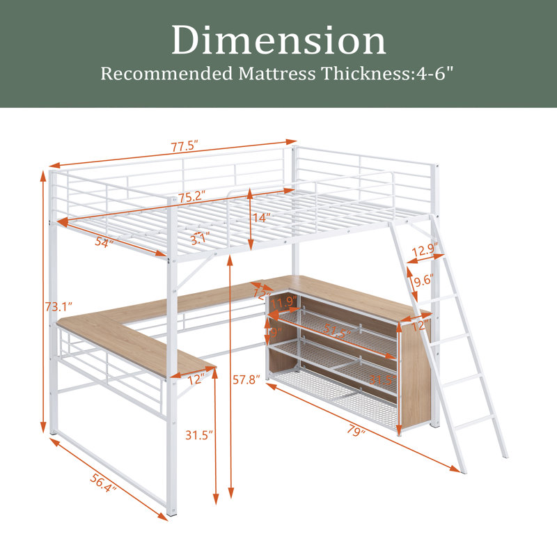 Azhar Kids Loft Bed, White, Full