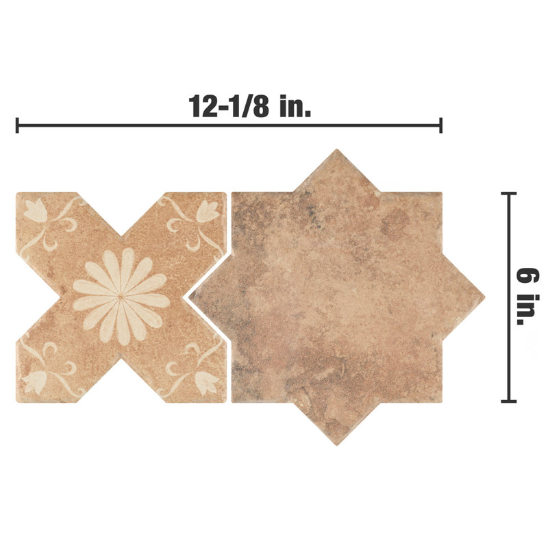 Tech Land Star & Cross Fire 6" x 12" Porcelain Singular Wall Floor Use Tile