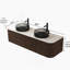 Meuble-lavabo mural 60 po avec lavabos, bords arrondis, rangement rayé, 2 tiroirs, 2 lavabos en verre noir transparent et comptoir, pré-assemblé, grain de bois foncé-1248079006