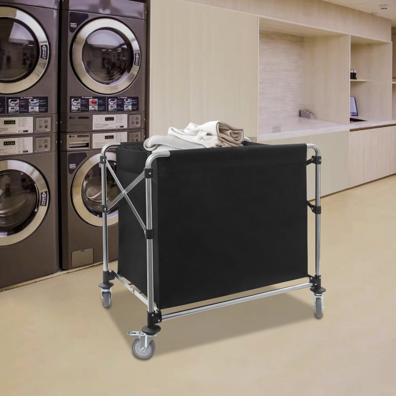 35.43X23.62X34.65” Laundry Cart With Wheels, Black, 34.65" H x 35.43" W x 23.62" D