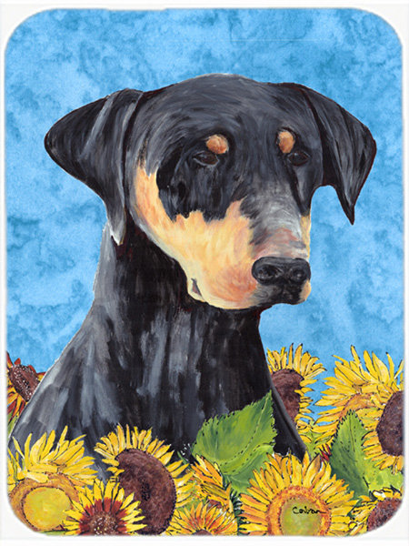 Planche à découper en verre east urban home doberman et tournesol