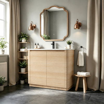 40" Freestanding Single Bathroom Vanity with White Ceramic Sink and 2-Soft-Close Door