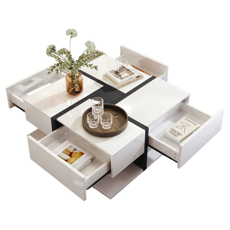 Benthall Floor Shelf Coffee Table with Storage, White