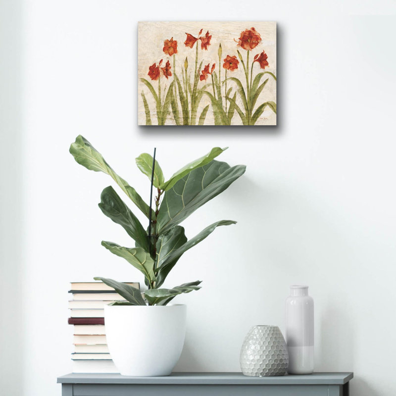 «Row of Red Amaryllis Light» par Cheri Blum, art mural en verre acrylique, H 12 po x l 16 po x P 0,13 po
