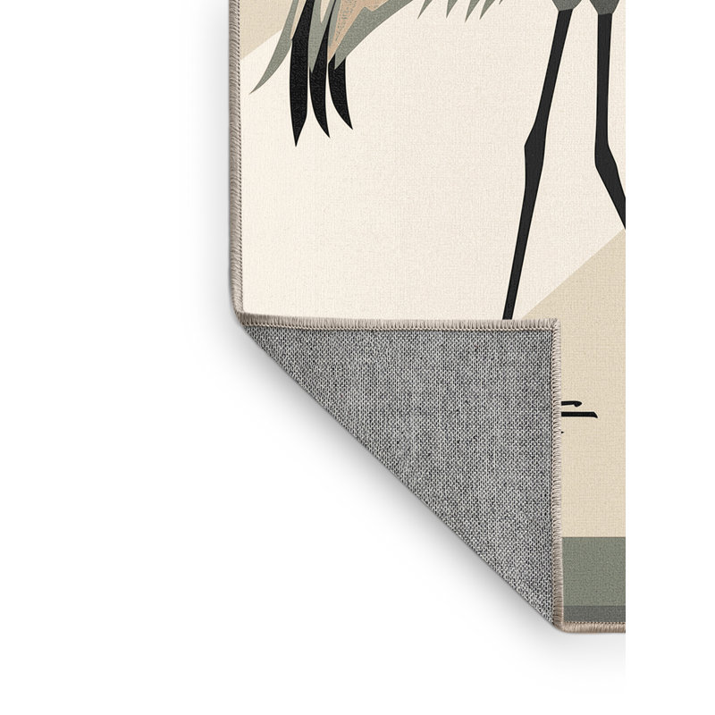 Machine Washable Peirsen Crane Heron Minimalist Geometric Rug in Beige – Beige Binding, 5x7