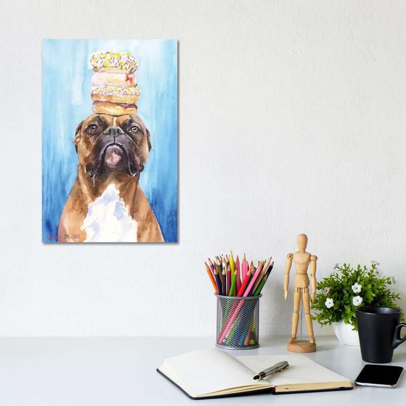 Boxer And Donuts by George Dyachenko - Wrapped Canvas Print, 20.32 cm H x 30.48 cm W