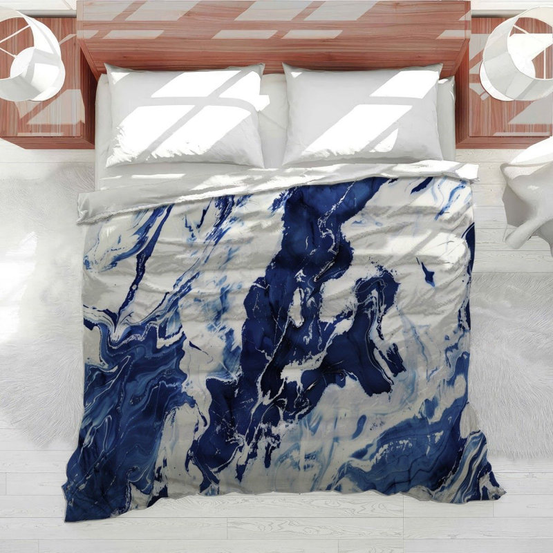 Cobalt Flow Marble Cotton Blend Comforter, Queen Comforter
