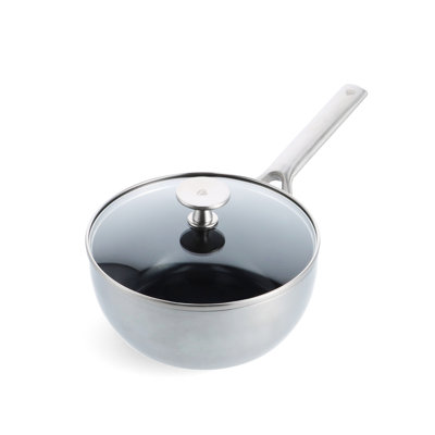 Blue Diamond Cookware Tri-Ply Stainless Steel Ceramic Nonstick, 2.5QT Chef Saute Pan With Lid, PFAS-Free, Multi Clad, Induction, Dishwasher Safe, Oven Safe, Silver