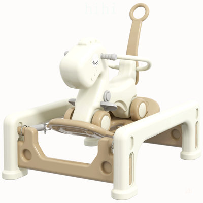 Cheval à bascule 5 en 1 pour tout-petits, porteur multifonctionnel avec planche d'équilibre, poignée de poussée et repose-pieds, 1 à 6 ans, blanc crème