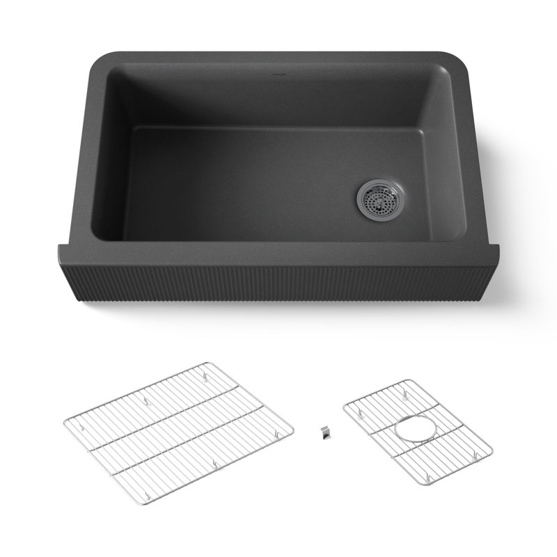 Cairn Undermount Single-Bowl Farmhouse Kitchen Sink, Matte Graphite, Fluted