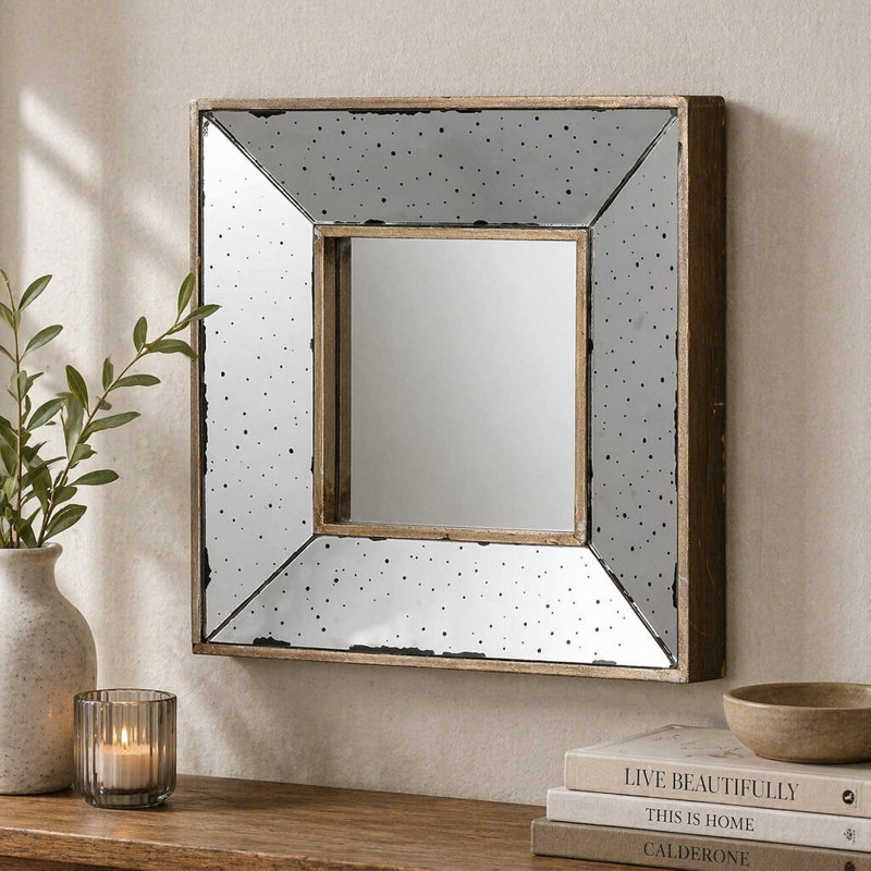 Miroir d'appoint patiné, 12 po x 12 po