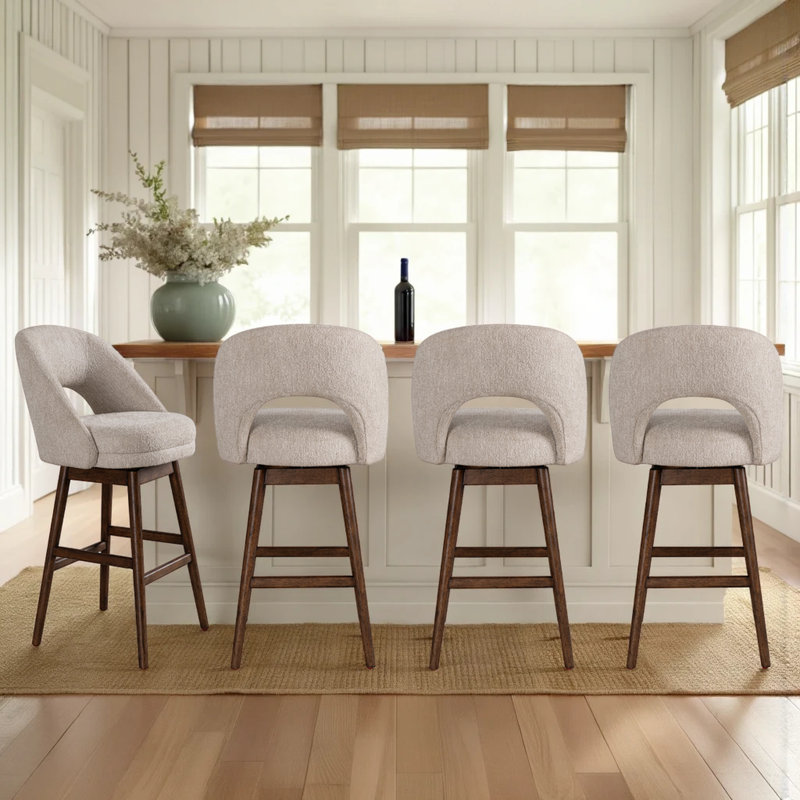 Cy Solid Wood Upholstered Counter Height Or Bar Height Swivel Barstool With Fabric Seat - Set Of 4, Brown