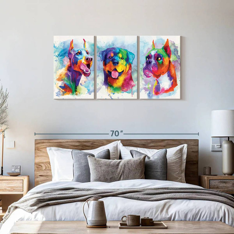 " Dogs Paint Splash Multi Piece Canvas Print " 3 - Pieces, 27" H x 56" W x 1.25" D