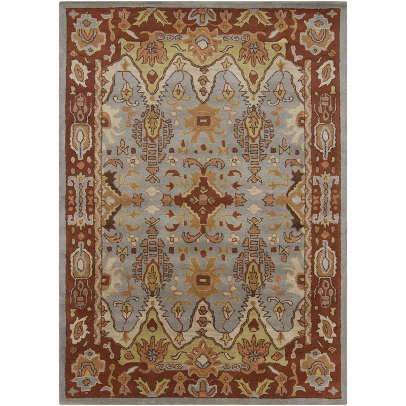 Bartz Authentic Hand-Tufted Handmade Light Blue, Rust & Cream Traditional Serapi Oriental Wool Area Rug, Rectangle 5' x 7'