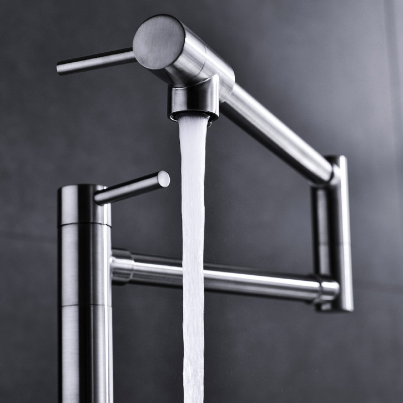 Brushed Nickel Pot Filler Faucet Extension , Double Handles For Precise Water Management, Surface Treated To Corrosion And Fingerprints, Smooth Splash- Aerator