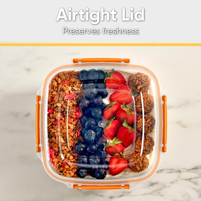  Contenants de rangement en plastique hermétiques en plastique, ensemble de 4 bols transparents scellés avec couvercles, sans BPA, rectangulaire, orange, paquet de 2