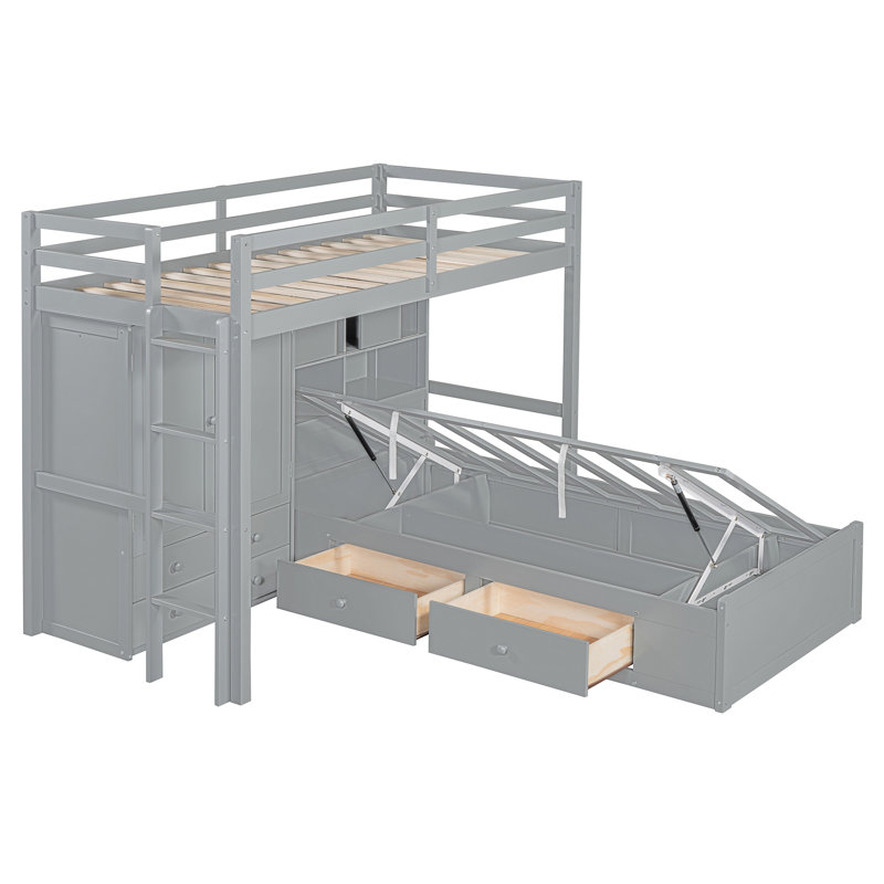 Karenda Bunk Bed Platform Bed With Wheels, Pine Wood And MDF, Gray