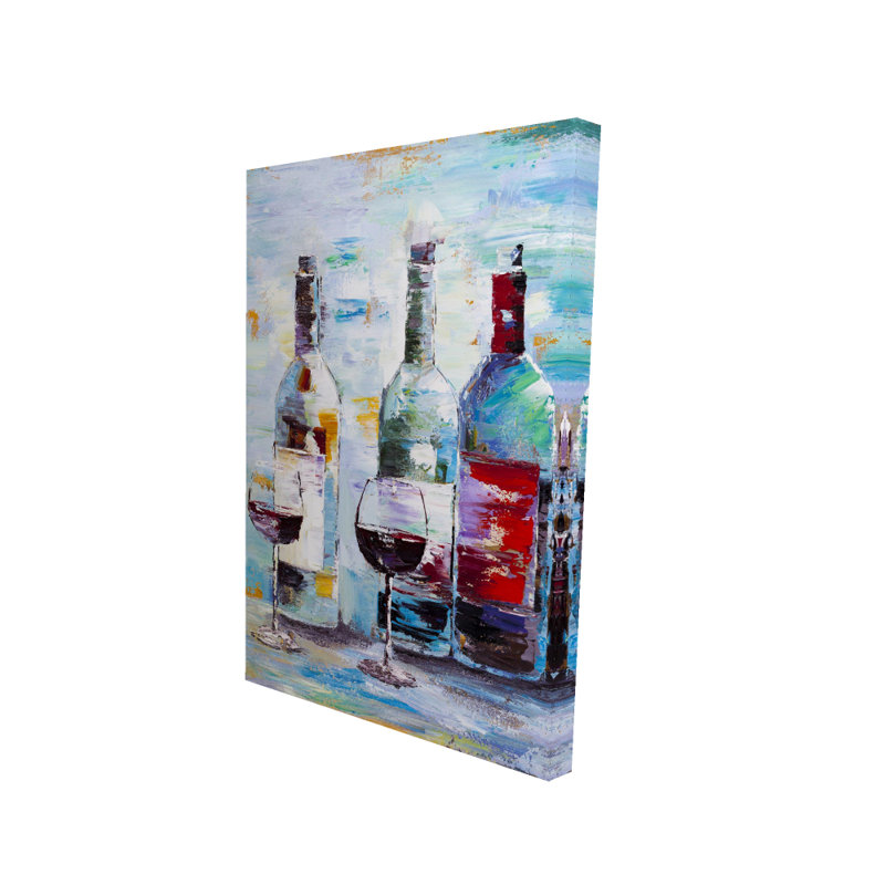 Quatre bouteilles de vin - Décoration contemporaine sur toile