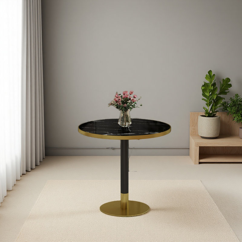 Table bistro ronde de 31,5 pouces avec plateau en faux marbre et plateau en métal robuste, facile à assembler, diamètre de la structure en métal robuste