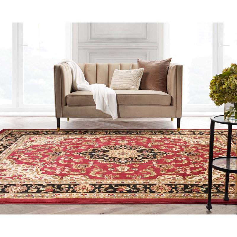 Tapis rouge Cobbins Medallion Kashan, Rectangulaire 3 pi 11 po x 5 pi 3 po