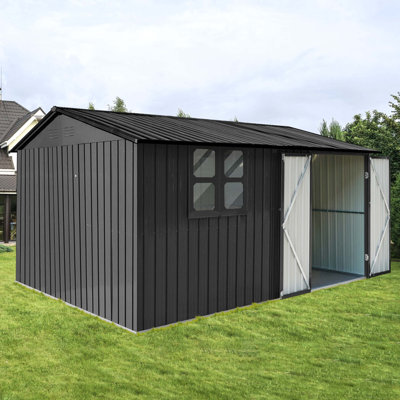Remise de jardin en métal, remise avec fenêtre, tablettes pour l'extérieur