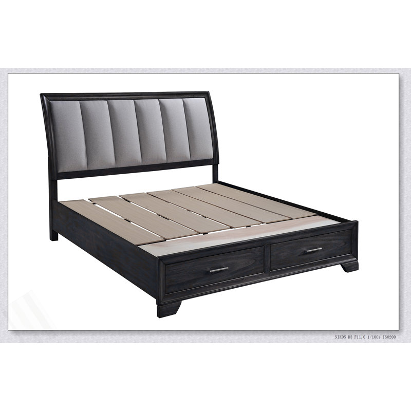 Lit plateforme avec rangement 1pc, Gris, Très grand lit
