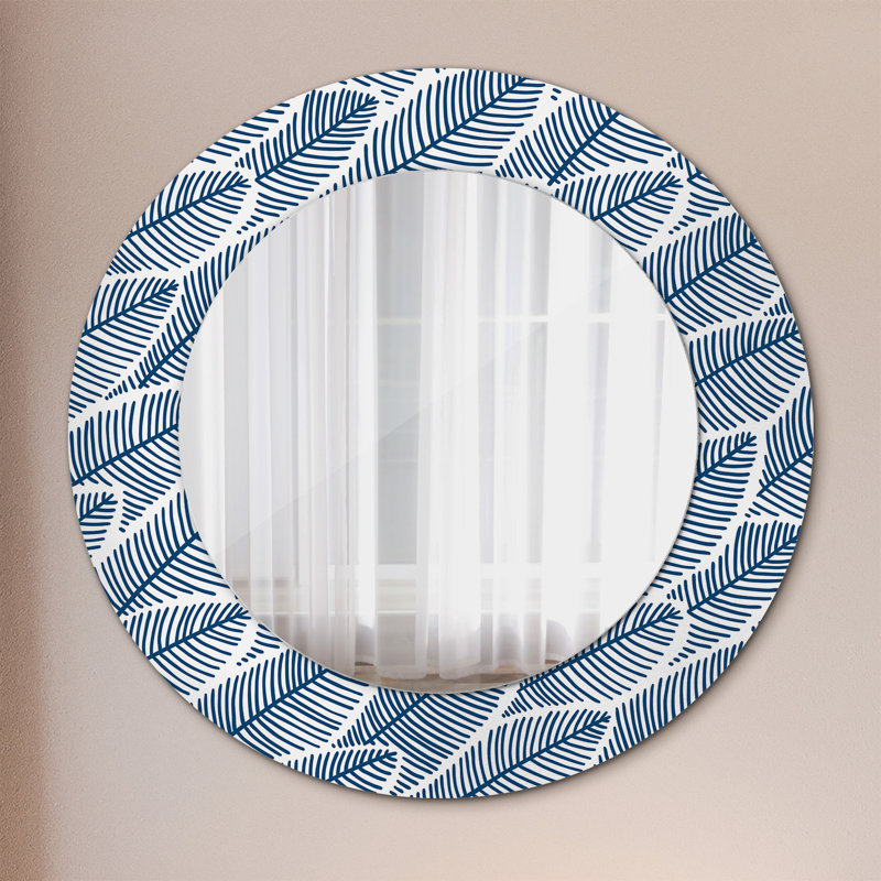 Huldar Glass Flat Wall Mirror, Blue Leaves, 50cm H x 50cm W