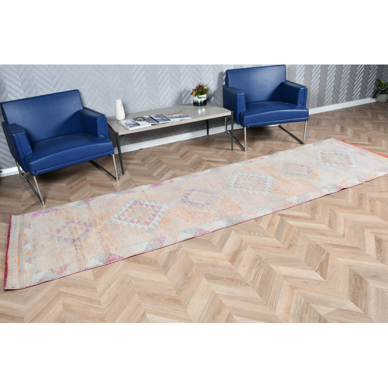 Tapis de couloir turc vintage orange tissé à la main, idéal pour l'escalier et le couloir de l'Anatolia