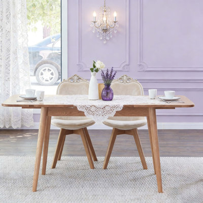 Table de bout télescopique en chêne naturel massif avec pieds diagonaux de 1,2 à 1,6 m, pour 6 à 8 personnes 
 Table de salle à manger en bois (couleur claire)
