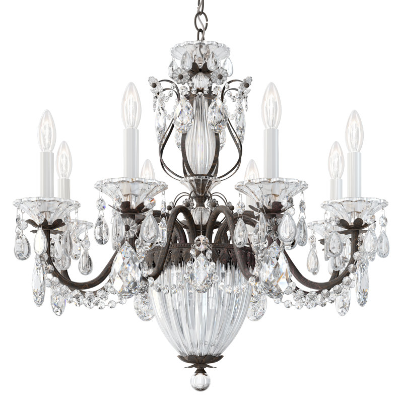 Bagatelle 8 Light 26.5in x 24.5in Chandelier in Antique Silver with Clear Heritage Handcut Crystals, Czech, Heirloom Bronze