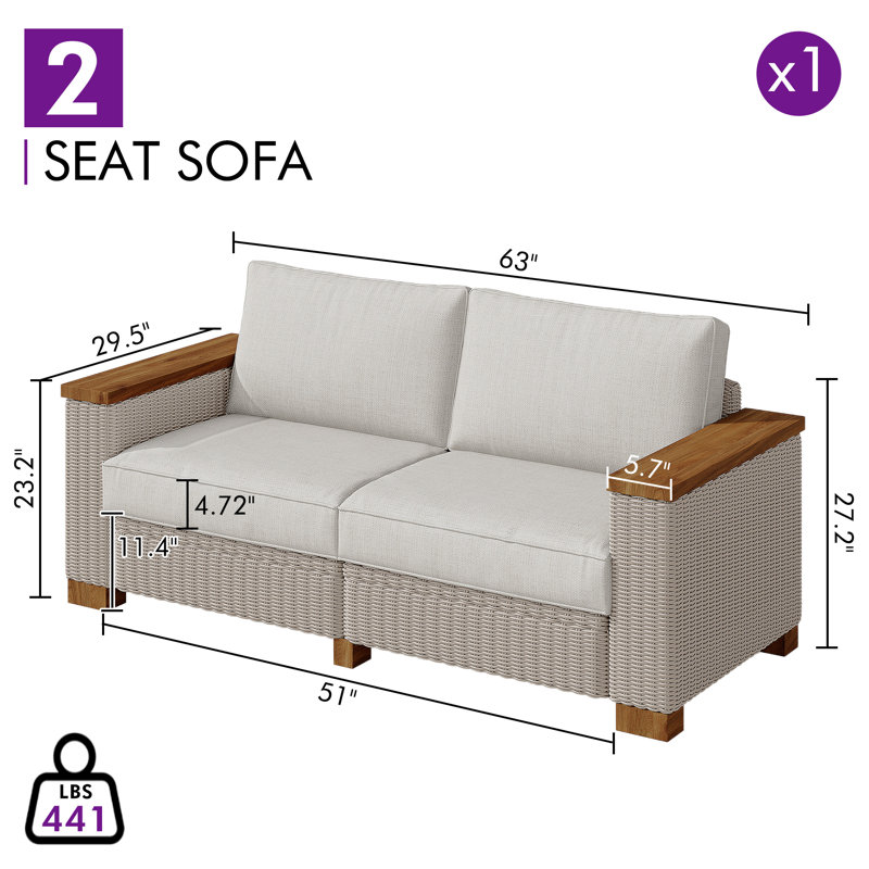 Leiny Akosh 63" Wide Outdoor Patio Sofa with Cushions