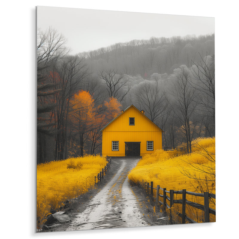 Décoration murale grange jaune jaune automne Vista II - grange, Métal métal, H 20 po x l 12 po x P 1 po