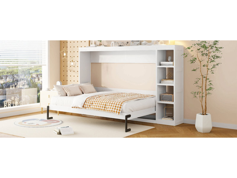 Lit escamotable avec bibliothèque Murphy, Lit double, Blanc