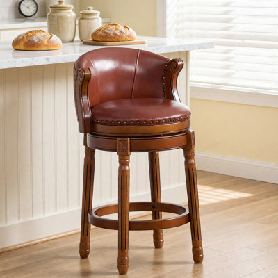 Tabourets de bar en cuir et cuir, chaise de bar pivotante à 360 degrés avec dossier, tabourets de bar à hauteur de comptoir pour la cuisine, la salle à manger et le bar (brun, 1 pièce)
