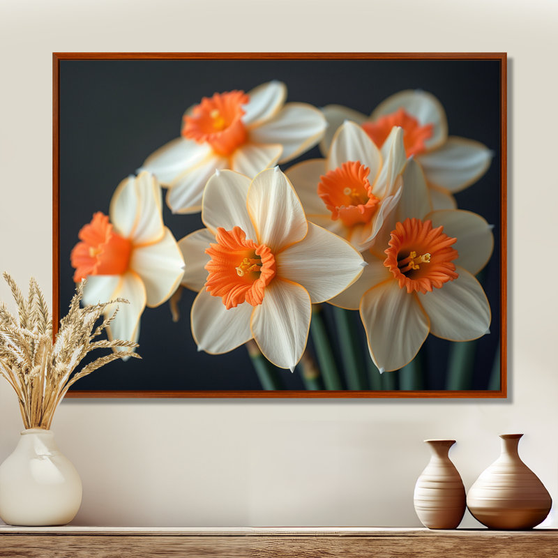 Jaune jaune orange tournesol sourire jonquilles - jonquilles murales salon, Cadre flottant brun, H 24 po x l 32 po