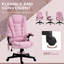 Fauteuil de bureau à 6 points de massage vibrant avec chaleur et dossier haut inclinable en lin avec dossier inclinable, accoudoirs rembourrés et télécommande, rose