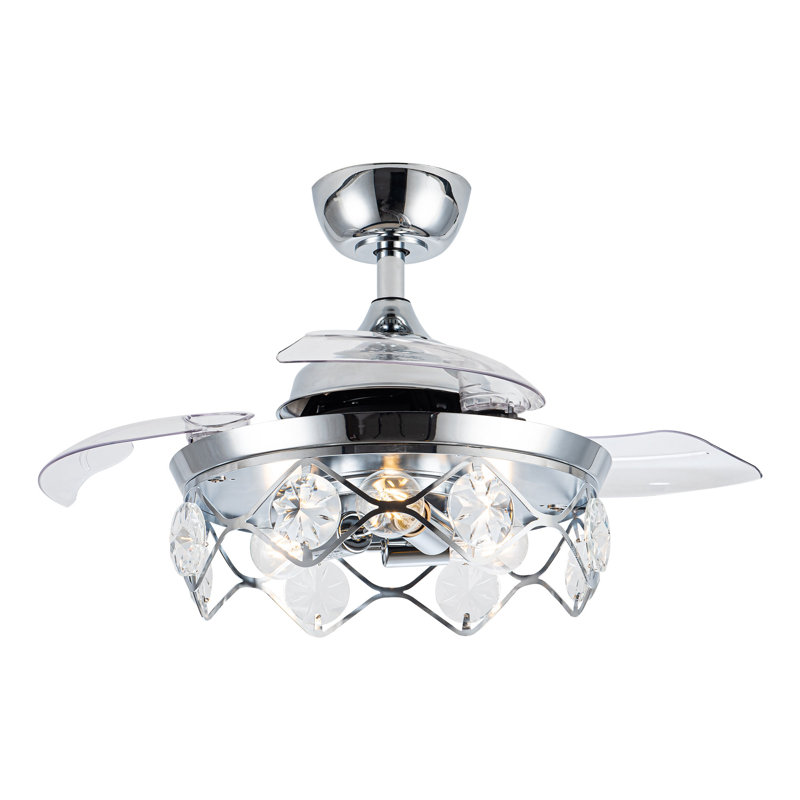 Ventilateur de plafond rétractable 36 "en cristal avec ensemble d'éclairage et télécommande