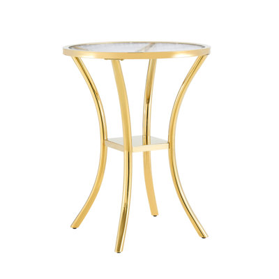 Stainless Steel Wrapped Tempered Glass Top Bar Table with Golden Plated Base - Double Tier Storage for Dining Room Negotiation Room Office Bar Cafe
