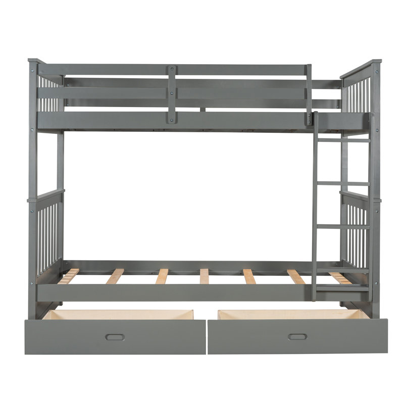 Lit superposé avec échelles et deux tiroirs de rangement, Gris, Simple sur simple