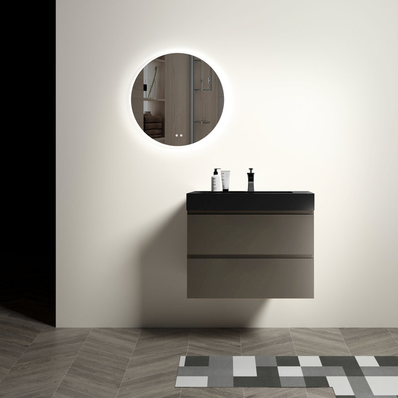 Meuble-lavabo moderne gris 30 po, Brun, Noir