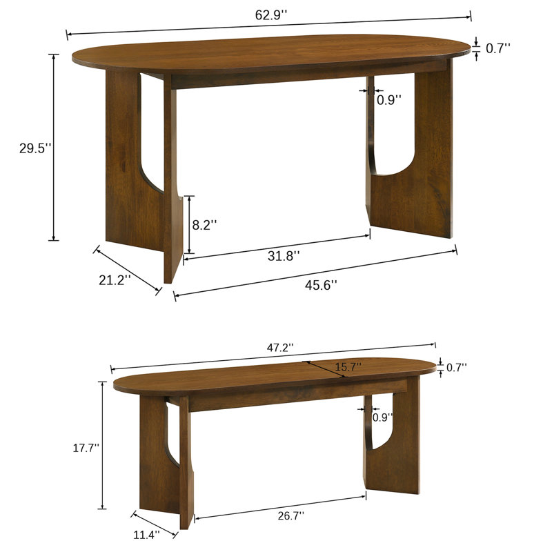 4-Person Solid Wood Base Modern Brown Dining Table Set With 2 Benches For Kitchen, Dining Room