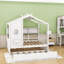 Lit maison avec lit gigogne simple et tablettes de rangement, toit-767297312-767297327