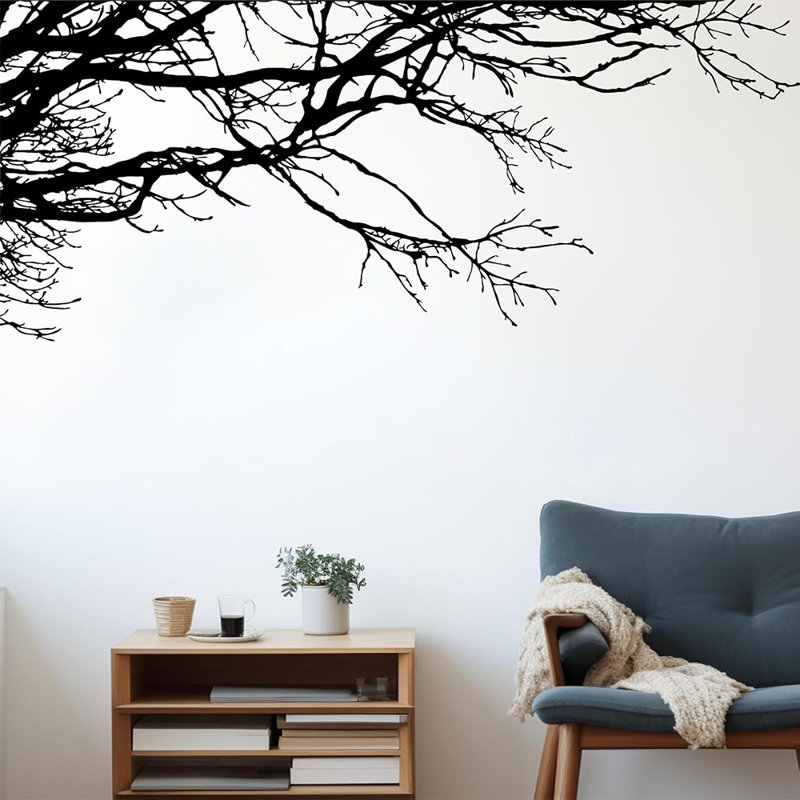Adhésif décoratif branche d'arbre - noir - 6 feuilles / vinyle autocollant PVC / style arbre