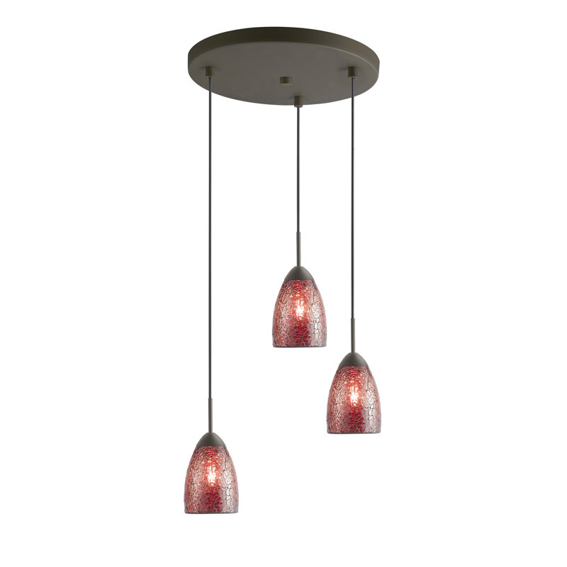 Luminaire suspendu grappe 3 lumières Isaak, Bronze, Rouge mosaïque